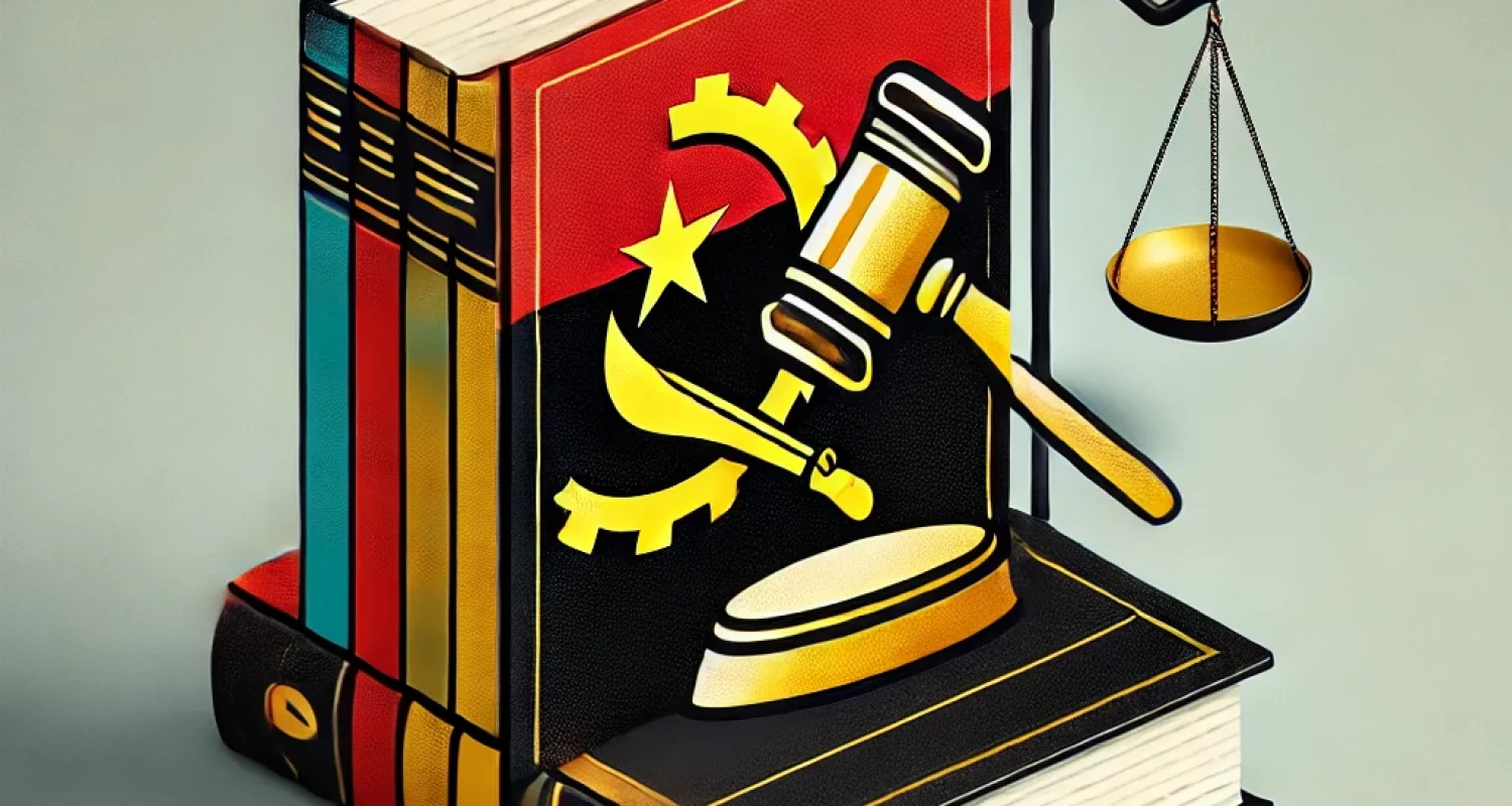 DALL·E 2024-11-05 21.05.39 - A cover image representing the Angolan Penal Code for an article. Depict a symbolic legal book with the scales of justice and a gavel. Incorporate the